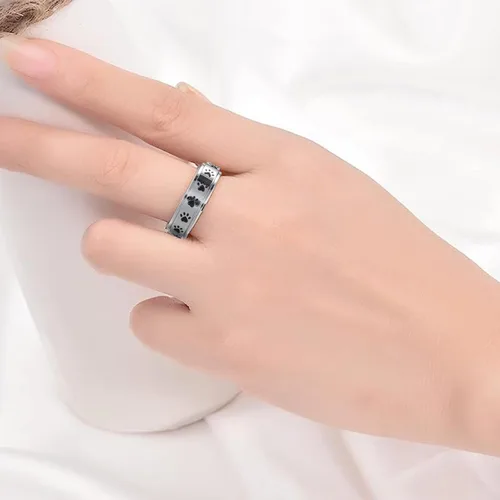 Vista 25 de LYTTMAB Keep Pawstive - Anillo de ansiedad para mujer, anillo giratorio con estampado de pata de perro y gato, anillo para ansiedad para mujer