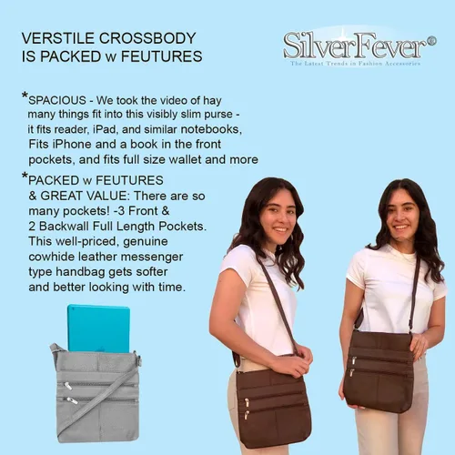 Vista 5 de SILVERFEVER Bolso cruzado grande de cuero para mujer, resistente al agua