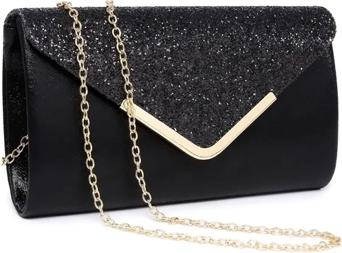 Vista 7 de Dasein Bolsos de noche para mujer, bolsos de mano formales para bodas, fiestas, bailes, bolsos con correa para el hombro y solapa con purpurina