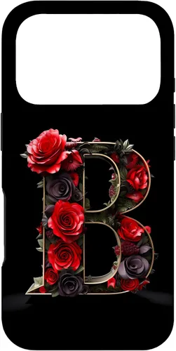 Vista 30 de B Monogram Letter Red Roses Floral Case for iPhone 17