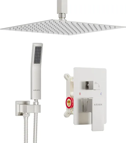 Vista 11 de 11" Brushed Gold Rainfall Shower System – Complete Spa Faucet Set with Filtered Handheld Sprayer & Mixer Valve – Modern High Pressure Bathroom
