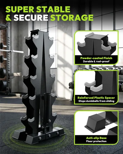 Vista 8 de HANDBODE Soporte de mancuernas A-Frame resistente para mancuernas, organizador de almacenamiento de metal que ahorra espacio, soporte resistente