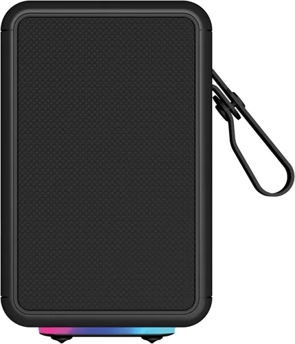 Vista 2 de AT&T Essentials - Altavoz Bluetooth retro de 15 W, IPX6 impermeable, Bluetooth 5.3, modos de luz LED, control de graves y agudos, batería de 12