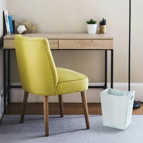 Vista 6 de BTY Cubo de basura de madera rústica para baño, contenedor de basura de madera para cocina, dormitorio, oficina, sala de estar, azul y blanco
