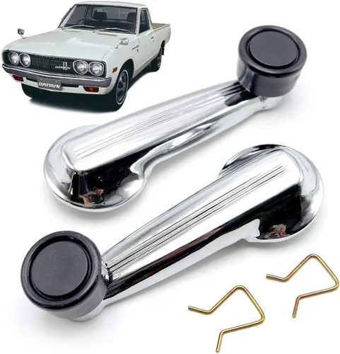 Vista 4 de Nonstops Lh Rh Manija Ventana Beige Manivela Puerta Plata para Datsun 620 Pickup 1972-1979 Plata