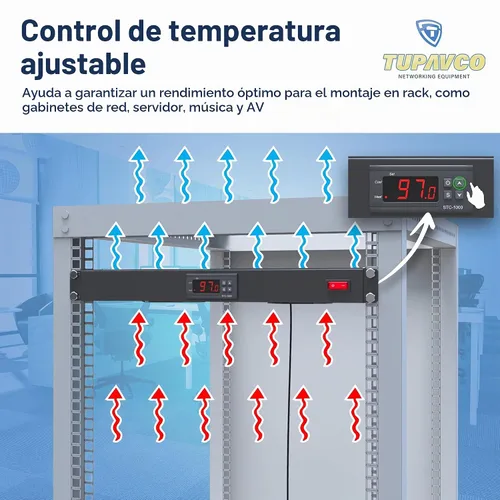 Vista 6 de Ventilador de montaje en rack - 2 ventiladores 1U 19" con temperatura ajustable y pantalla digital Configuración de refrigeración de 2