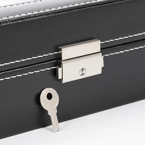 Vista 3 de LIANTRAL Caja de reloj para hombre regalo de San Valentín para él 12 ranuras de cuero organizador de reloj parte superior de cristal negro