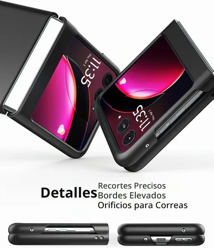 Vista 4 de Cresee Funda para Motorola Razr Plus 2023 Con Protector De Pantalla Externa - Funda De Teléfono De PC Dura Delgada Para Moto Razr+2023 - Negro+Vidrio