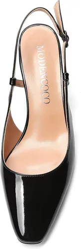 Vista 3 de MODENCOCO Zapatos de tacón medio para mujer, con hebilla de patente, puntera cuadrada, sexy, con puntera cuadrada, de 2.5 pulgadas