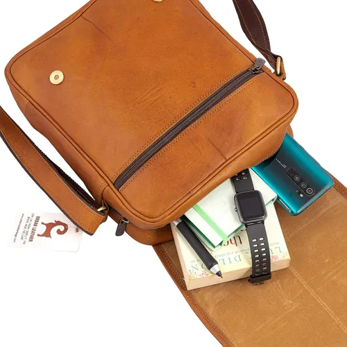 Vista 6 de URBAN LEATHER Bolso de mensajero vertical de 12 pulgadas Bolso de mano marrón para hombres mujeres niños y niñas bolsas de pasaporte de viaje