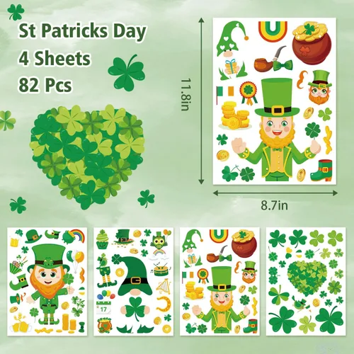 Vista 4 de AOWDIAO Calcomanías reutilizables de doble cara para ventana, duendes, tréboles, gnomos, monedas, decoración irlandesa festiva para ventanas