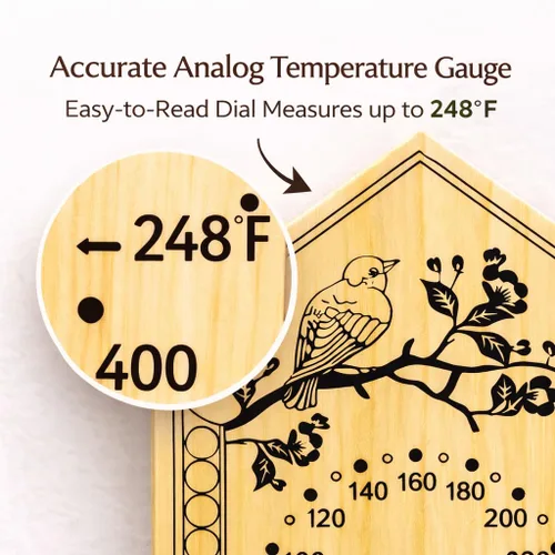 Vista 3 de Bjerg Instruments Termómetro de sauna, medidor de temperatura analógico de madera de pino, esfera de 3 pulgadas resistente a la humedad, lee hasta