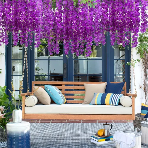 Vista 6 de AITISOR Paquete de 24 guirnaldas artificiales de vid de glicina falsa (3.75 pies), guirnalda colgante de flores de seda para decoración del hogar