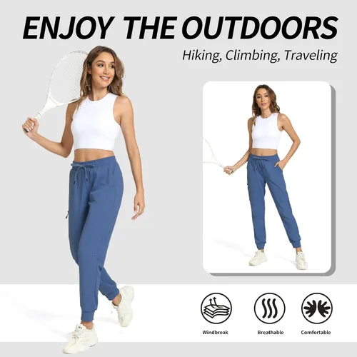 Vista 6 de Pantalones deportivos ligeros para mujer con bolsillos Dri Fit para entrenamiento, atletismo, correr, pista suave, gimnasio, descanso, pantalones