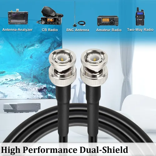 Vista 5 de MOOKEERF Cable BNC de 1 pie, paquete de 2 unidades de baja pérdida KMR240 BNC macho a macho cable coaxial de 50 ohmios para radioaficionado