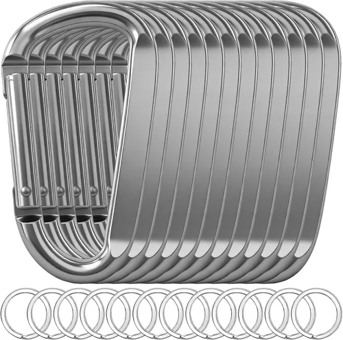 Vista 10 de 12 clips de mosquetón para llavero, clip de aluminio de 3 pulgadas, hebilla de gancho de mosquetón sin bloqueo en forma de anillo D, herramienta