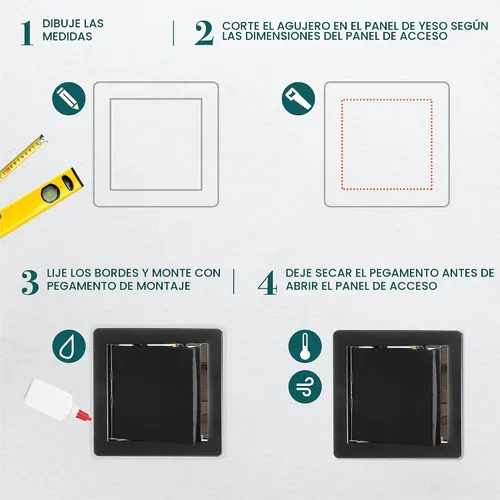 Vista 3 de Panel de acceso de plástico negro de 6" x 6". Panel de puerta de conducto de servicio. Panel de acceso de pared para fontanería, electricidad