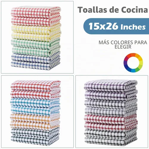 Vista 5 de Oeleky Toallas de cocina de algodón, 15 x 26 pulgadas, a cuadros, paquete Multicolor
