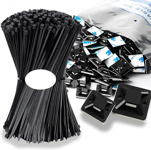 Vista 9 de Montajes de bridas de cables - SeuYeugX 100 PIEZAS Juego de montajes autoadhesivos para cables para gestión de cables con almohadillas adhesivas