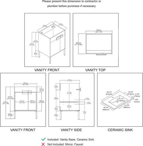 Vista 2 de Blossom Mueble de baño con fregadero de cerámica, roble clásico, 24 Classic Oak