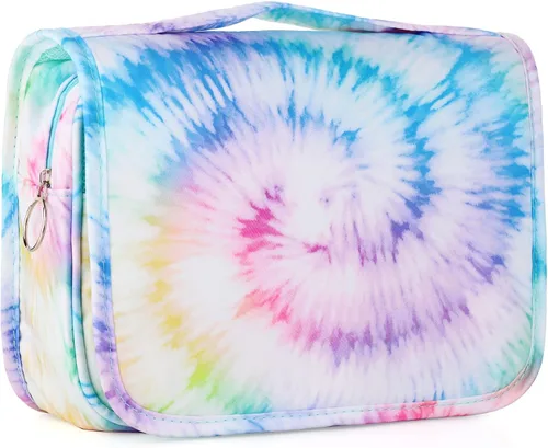 Vista 27 de Bolsa de aseo colgante de tie dye para niñas, bolsa de aseo de viaje para adolescentes, impermeable, para maquillaje y artículos de tocador, bolsa