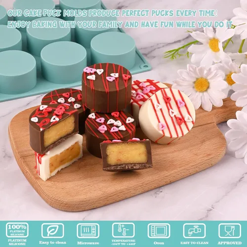 Vista 2 de Juego de Moldes para Puck de Pastel, Moldes de Silicona para Pasteles Cubiertos de Chocolate, Moldes Redondos para Cake Pops de 24 Cavidades con 2