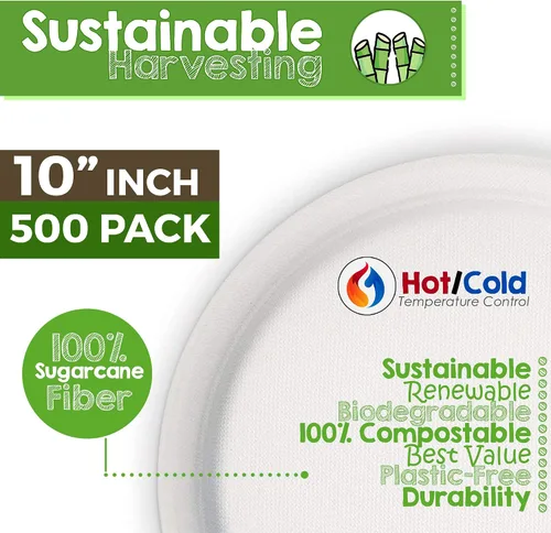 Vista 2 de Green Earth Platos de papel compostables de 10 pulgadas, paquete de 500