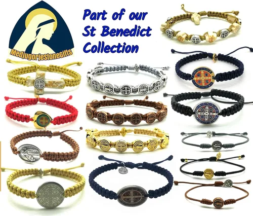Vista 6 de Pulsera de San Benito para hombre Medalla de San Benito Regalos religiosos para hombre Cordón ajustable