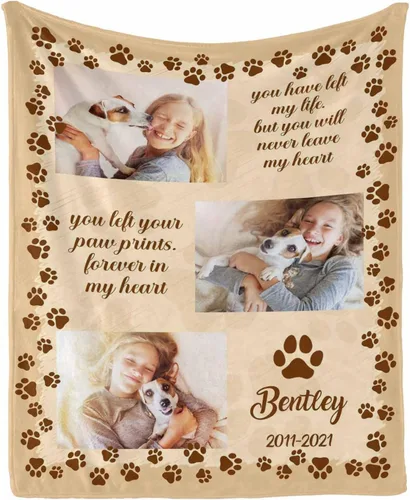 Vista 5 de InterestPrint Manta de perro personalizada en memoria amorosa de la pérdida con imágenes y nombre, regalo personalizado de recuerdo de condolencias