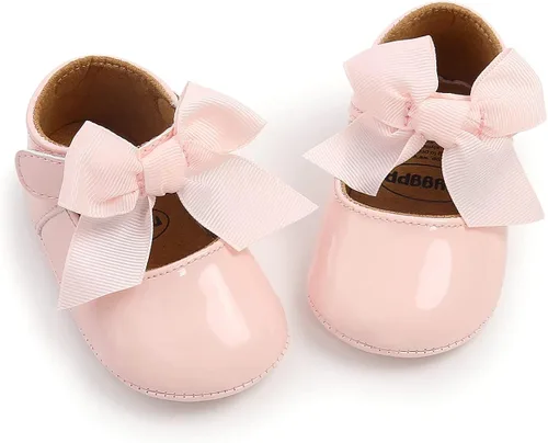 Vista 6 de QWZban Zapatos planos Mary Jane con Bownot antideslizante suela suave de piel sintética para recién nacidos, bebés, primeros caminantes