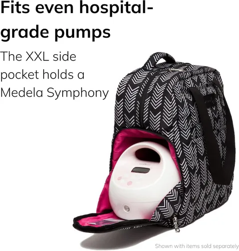 Vista 5 de Bolsa Kelly con extractor de leche Sarah Wells, color blanco y negro Fits All Pumps, Hospital-Grade Pumps, XL Insulated Pocket, Laptop Sleeve