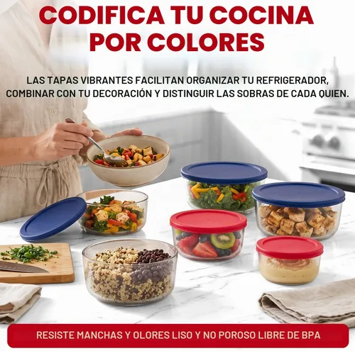 Vista 7 de Tapas de repuesto para recipientes de almacenamiento de alimentos de vidrio Pyrex, redondas (2) 7202-PC 1 taza (3) 7200-PC 2 tazas (2) 7201-PC 4