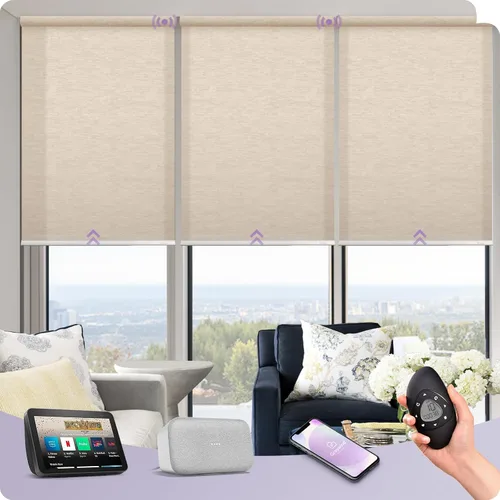 Vista 14 de Graywind Persianas enrollables inteligentes acopladas compatibles con Alexa Google, tamaño personalizado extra grande, persianas motorizadas