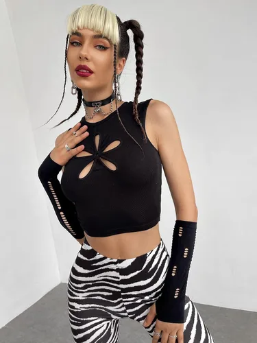 Vista 4 de Verdusa Camiseta corta sin mangas con cuello redondo y recortada para mujer