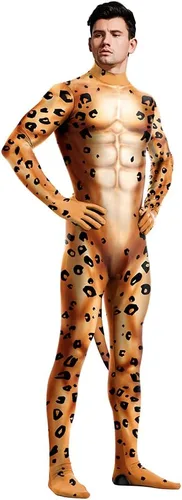 Vista 92 de Disfraz de animal para hombre con estampado de cola grande, overol peludo de elastano para cosplay, fiesta de Halloween