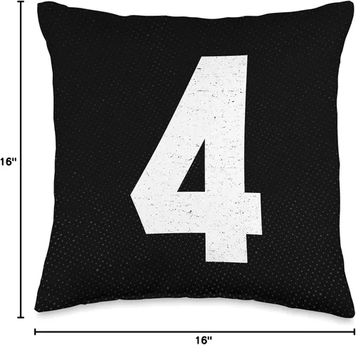 Vista 4 de Jersey Uniform Number 4 Number #4 - Almohada deportiva de estilo atlético, 16 x 16 pulgadas, multicolor