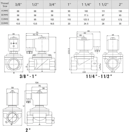 Vista 5 de U.S. Solid Válvula solenoide de latón de 1/2" - 12V DC, normalmente cerrada, válvula eléctrica de 10 bar para agua, aire, diésel