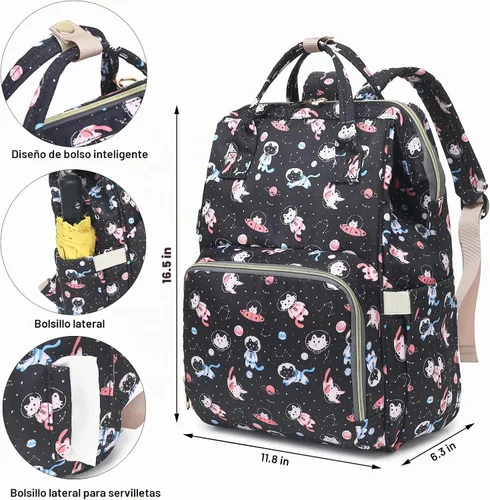 Vista 6 de Mochila para pañales para bebé, mochila de gran capacidad, impermeable, para maternidad, viajes, con correas para cochecito, Gato, Classic
