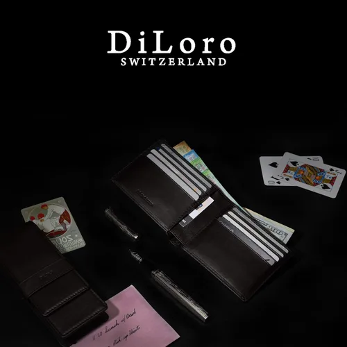 Vista 8 de DiLoro Billetera de cuero delgada para hombre con bolsillo y tecnología de bloqueo RFID marrón oscuro Nappa Cartera RFID