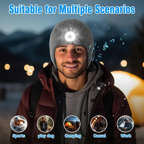 Vista 54 de Gorro Bluetooth con auriculares ligeros e inalámbricos, micrófono integrado y altavoces estéreo mejorados con música