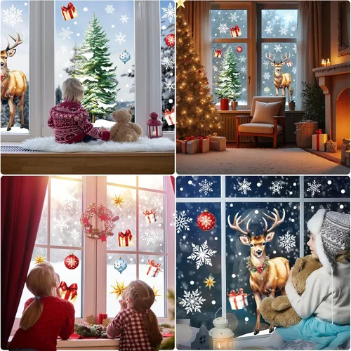 Vista 7 de DIYASY Calcomanías grandes para ventana de Navidad, renos, árbol de Navidad, copos de nieve, calcomanías para el hogar, extra grandes, decoración