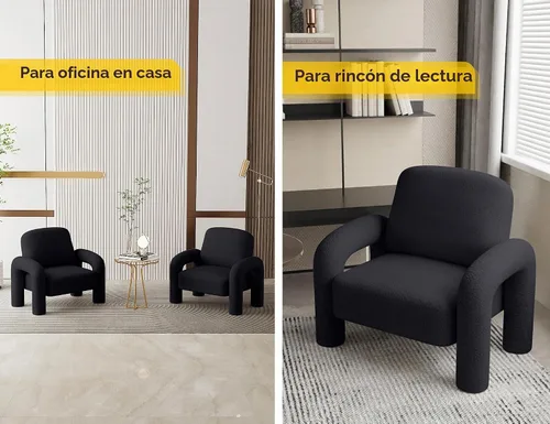 Vista 5 de Dewhut Silla moderna con acento Sherpa, sofá individual tapizado de estilo teddy, silla de lectura acogedora y esponjosa para sala de estar Negro