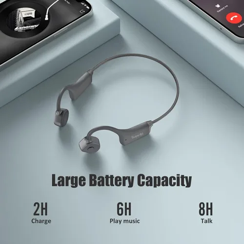 Vista 7 de Auriculares de conducción ósea impermeables Bluetooth 5.2 Auriculares deportivos inalámbricos con doble cancelación de ruido, auriculares