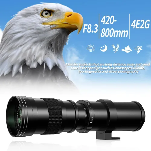 Vista 2 de 420-800mm f/8.3 Lente teleobjetivo Zoom para cámara SLR para Canon T7i T6 T6i T6s T7 T8i T3i, T4i, T5, T5i, SL2, SL1 4000D 2000D 80D 90D 5D III 6D