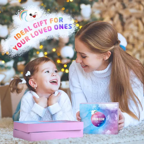 Vista 6 de Bomba de baño Rainbow Cloud para niñas, 2 bombas de baño extra grandes hechas a mano para niños burbujeantes, bombas de baño seguras para niños