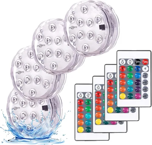 Vista 8 de YiaMia - Luces de bañera - 2 paquetes de luces LED RGB para piscina con batería, control remoto y ventosa para estanques, decoración, fiestas, spas