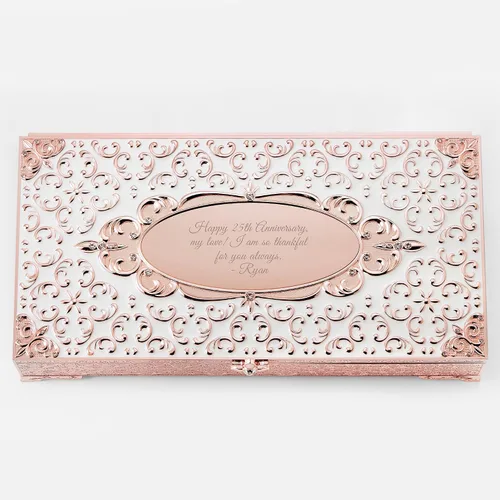 Vista 2 de THINGS REMEMBERED Caja de joyería musical de esmalte antiguo en tono oro rosa (personalización gratuita)
