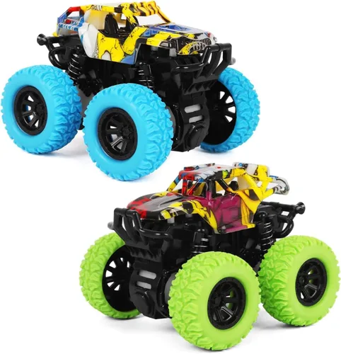 Vista 11 de M SANMERSEN Monster Truck Juguetes para edades de 2 a 4 años, autos de fricción para niños pequeños de 1 a 3 años, auto de acrobacias giratorio