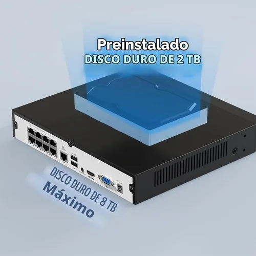 Vista 6 de Sistema de cámara de seguridad 4K PoE 8 canales con 2TB HDD