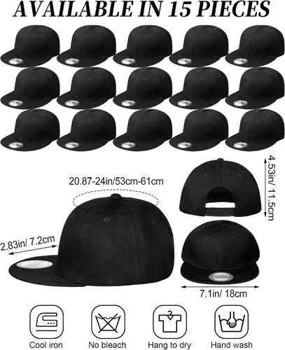Vista 2 de 15 Pack Snapback Hats for Men Hip Hop Style Hats Solid Baseball Hats Adjustable Snapback Cap Flat Brim Baseball Caps